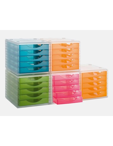 Fichero cajones de sobremesa archivo 2000 340x270x260 mm apilables 5 cajones verde kiwi translucido