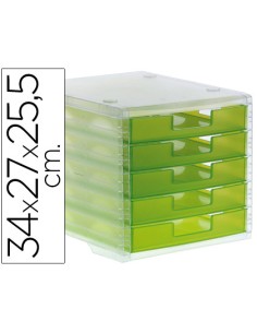 Fichero cajones de sobremesa archivo 2000 340x270x260 mm apilables 5 cajones verde kiwi translucido