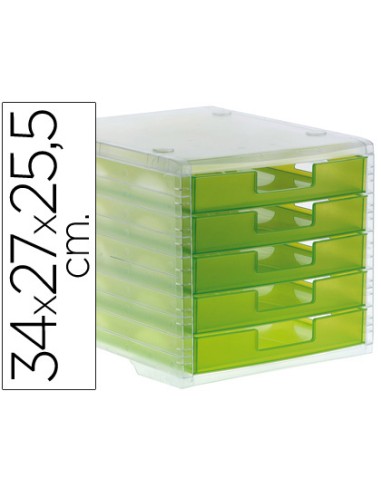 Fichero cajones de sobremesa archivo 2000 340x270x260 mm apilables 5 cajones verde kiwi translucido