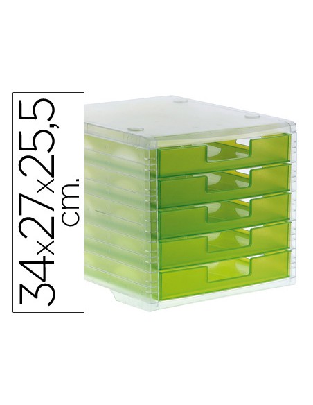 Fichero cajones de sobremesa archivo 2000 340x270x260 mm apilables 5 cajones verde kiwi translucido