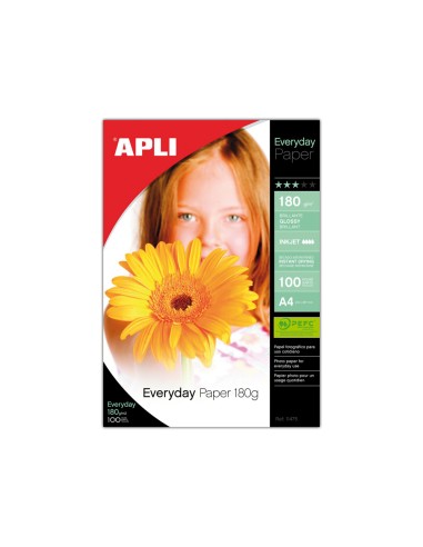 Papel fotografico apli glossy din a4 pack 100 hojas de 180 gr