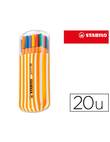 Rotulador stabilo punta de fibra point 88 zebrui estuche de 20 unidades colores surtidos