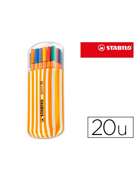 Rotulador stabilo punta de fibra point 88 zebrui estuche de 20 unidades colores surtidos