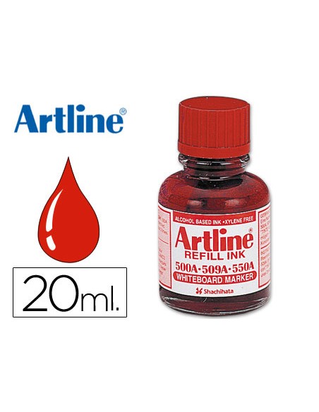 Tinta artline rojo para rotulador pizarra blanca 500a bote 20 ml