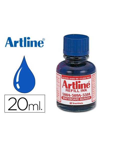 Tinta artline azul para rotulador pizarra blanca 500a bote 20 ml