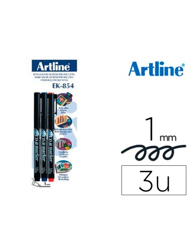 Rotulador artline retroproyeccion punta fibra permanente ek 854 1 mm blister de 3 1 ne 1 az 1 ro