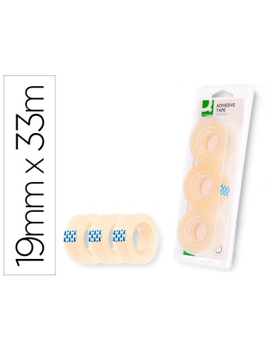 Cinta adhesiva q connect 33 mt x 19 mm blister de 3 unidades