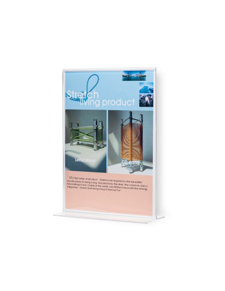 Expositor sobremesa q connect con forma de t metacrilato tamano a4 a dos caras