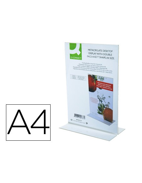 Expositor sobremesa q connect con forma de t metacrilato tamano a4 a dos caras