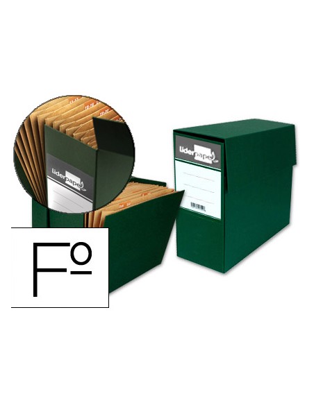 Caja transferencia liderpapel con fuelle folio color verde