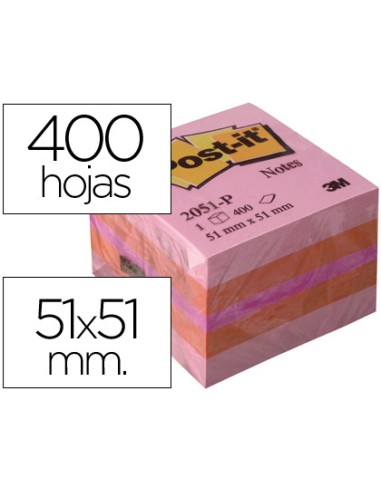 Bloc de notas adhesivas quita y pon post it 51x51 mm minicubo color rosa 2051 p 400 hojas