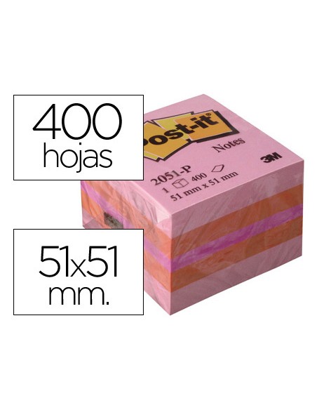 Bloc de notas adhesivas quita y pon post it 51x51 mm minicubo color rosa 2051 p 400 hojas