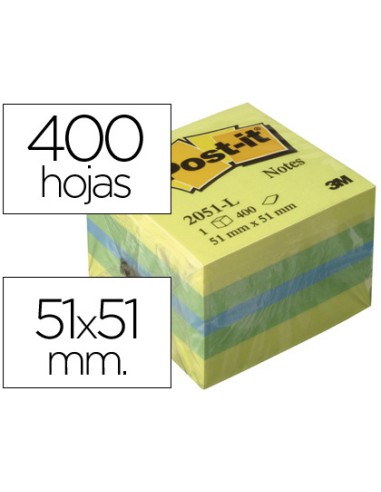 Bloc de notas adhesivas quita y pon post it 51x51 mm minicubo color limon 2051 l 400 hojas