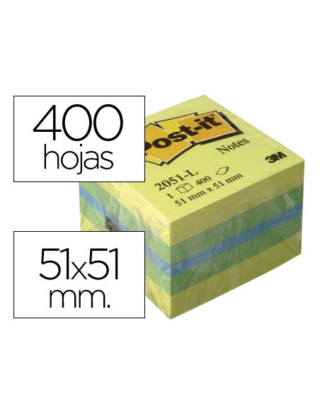 Bloc de notas adhesivas quita y pon post it 51x51 mm minicubo color limon 2051 l 400 hojas