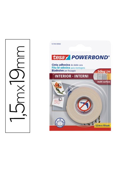 Cinta doble cara tesa interiores 15 mt x 19 mm
