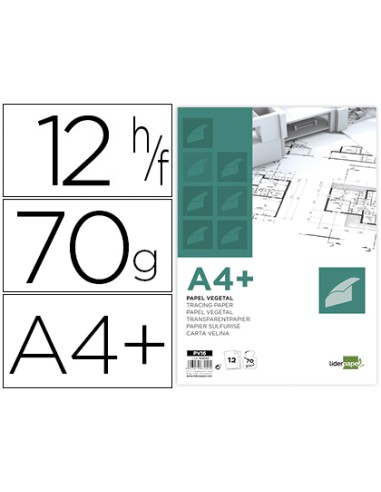 Papel dibujo liderpapel a4 320x240mm 70g m2 vegetal sobre de 12 hojas