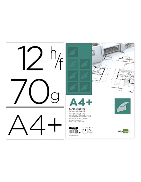 Papel dibujo liderpapel a4 320x240mm 70g m2 vegetal sobre de 12 hojas