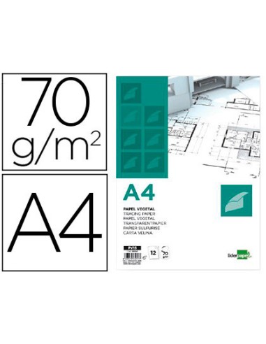 Papel dibujo liderpapel a4 210x297mm 70g m2 vegetal sobre de 12 hojas