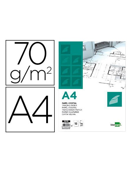 Papel dibujo liderpapel a4 210x297mm 70g m2 vegetal sobre de 12 hojas Papel dibujo liderpapel a4 210x297mm 70g m2 vegetal sobre de 12 hojas