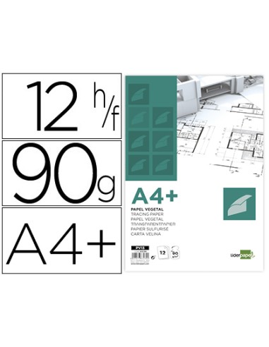 Papel dibujo liderpapel a4 320x240mm 90g m2 vegetal sobre de 12 hojas