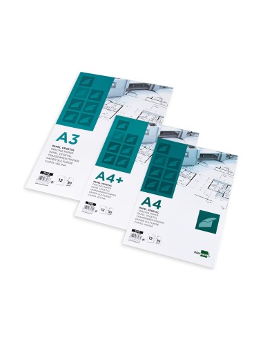 Papel dibujo liderpapel a4 210x297mm 90g m2 vegetal sobre de 12 hojas