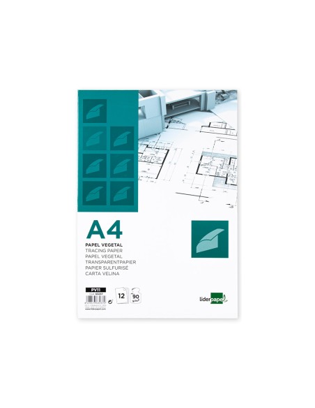 Papel dibujo liderpapel a4 210x297mm 90g m2 vegetal sobre de 12 hojas Papel dibujo liderpapel a4 210x297mm 90g m2 vegetal sobre de 12 hojas