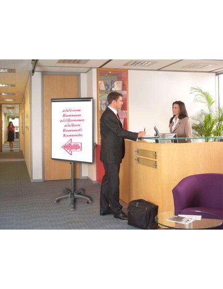 Pizarra movil q connect con ruedas para conferencias tablero lacado blanco apta para escritura directa y bloc