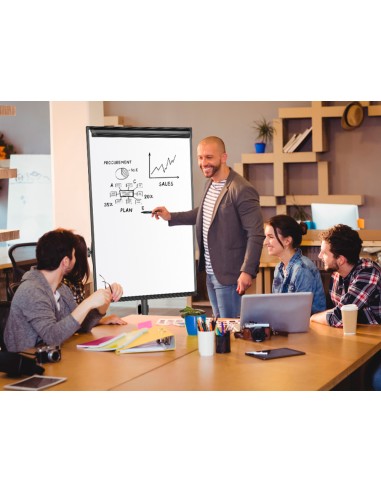 Pizarra movil q connect con ruedas para conferencias tablero lacado blanco apta para escritura directa y bloc