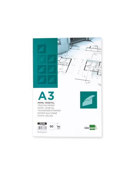 Bloc papel vegetal liderpapel encolado 297x420mm 50 hojas 90 g m2