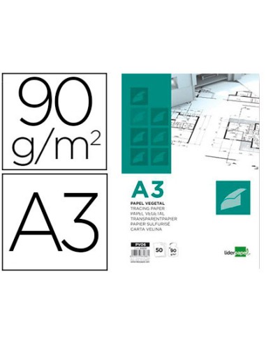 Bloc papel vegetal liderpapel encolado 297x420mm 50 hojas 90 g m2