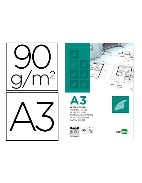 Bloc papel vegetal liderpapel encolado 297x420mm 50 hojas 90 g m2