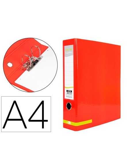 Archivador de palanca liderpapel a4 color system forrado sin rado lomo 80mm rojo compresor metalico