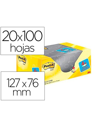 Bloc de notas adhesivas quita y pon post it amarillo canario 76x127 mm pack promocional 164 gratis
