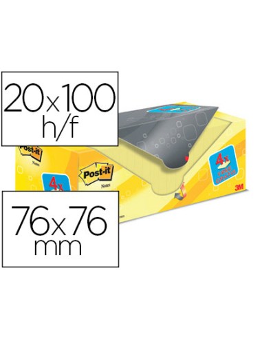 Bloc de notas adhesivas quita y pon post it amarillo canario 76x76 mm pack promocional 164 gratis