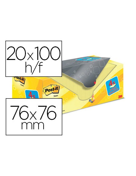 Bloc de notas adhesivas quita y pon post it amarillo canario 76x76 mm pack promocional 164 gratis