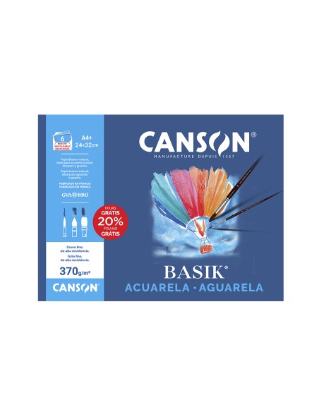 Papel acuarela basik canson din a4 370 gr pack de 6 hojas Papel acuarela basik canson din a4 370 gr pack de 6 hojas