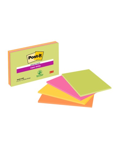 Bloc de notas adhesivas quita y pon post it super sticky 152x101 mm con 45 hojas pack de 4 unidades colores neon