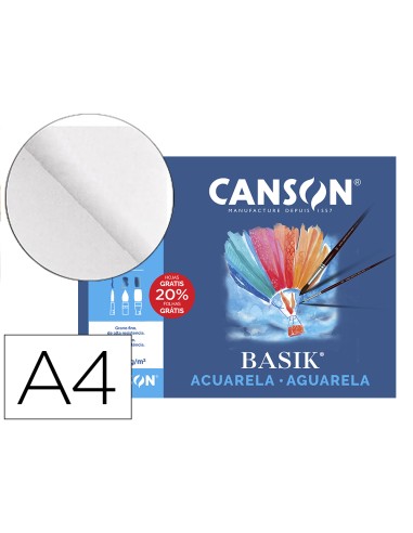 Papel acuarela basik canson din a4 370 gr pack de 6 hojas