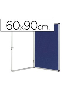 Vitrina de anuncios q connect mural pequena fieltro azul con puerta y marco con cerradura 72x98 cm