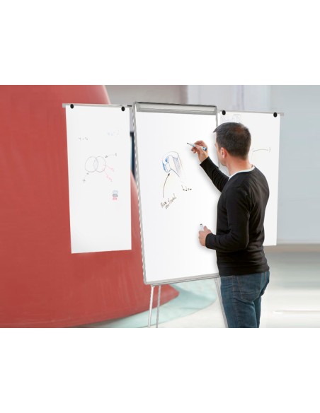 Pizarra blanca q connect con tripode 90x70x195cm y brazos extensibles para conferencias superficie laminada