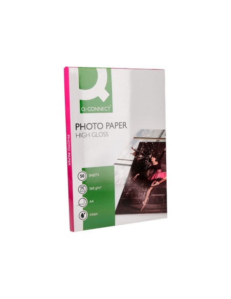 Papel q connect foto glossy din a4 alta calidad digital photo para ink jet bolsa de 50 hojas de 260 gr