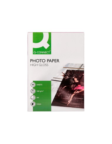 Papel q connect foto glossy din a4 alta calidad digital photo para ink jet bolsa de 50 hojas de 260 gr
