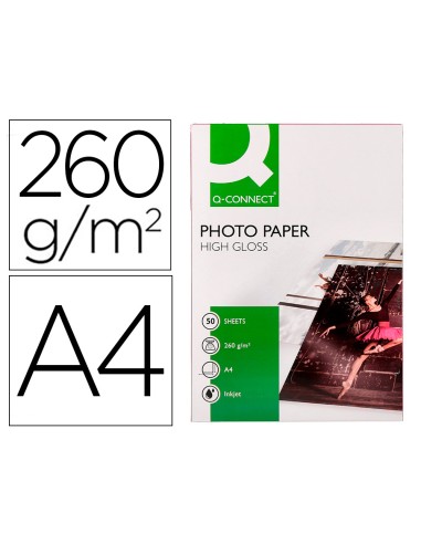 Papel q connect foto glossy din a4 alta calidad digital photo para ink jet bolsa de 50 hojas de 260 gr