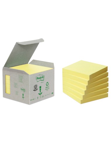 Bloc de notas adhesivas quita y pon reciclada en torre post it 76 x 76 mm 16 blocs 654 reciclado