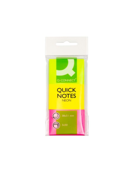 Bloc de notas adhesivas quita y pon q connect 38x51 mm neon pack de 3 unidades con 50 hojas por color