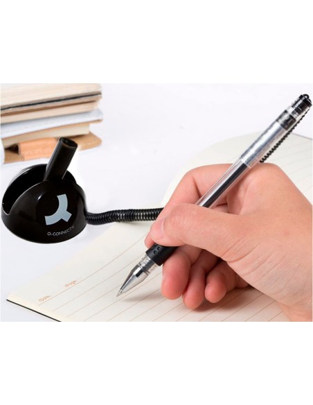 Boligrafo extensible q connect con cadena plastico y soporte adhesivo