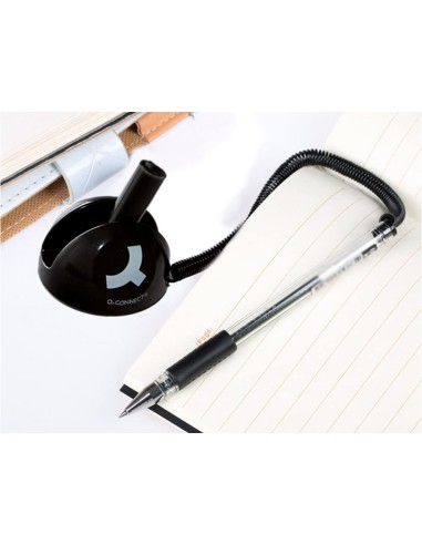 Boligrafo extensible q connect con cadena plastico y soporte adhesivo