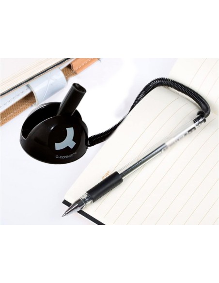 Boligrafo extensible q connect con cadena plastico y soporte adhesivo