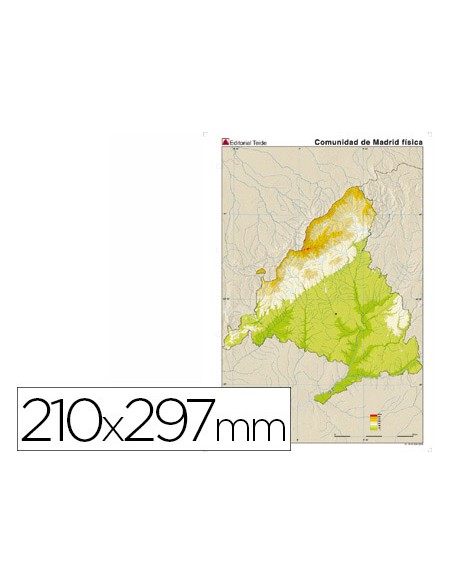 Mapa mudo color din a4 madrid comunidad de madrid fisico