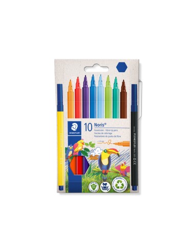 Rotulador staedtler noris 326 punta de fibra nuevo cuerpo hexagonal caja de 10 unidades colores surtidos